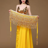 Maxbell Belly Dance Skirt Belt Sequined Tassel Costume for Performance Party Rave Aureate
