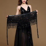 Maxbell Belly Dance Skirt Belt Sequined Tassel Costume for Performance Party Rave Black