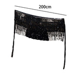 Maxbell Belly Dance Skirt Belt Sequined Tassel Costume for Performance Party Rave Black