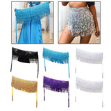 Maxbell Belly Dance Skirt Belt Sequined Tassel Costume for Performance Party Rave Black