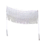 Maxbell Belly Dance Skirt Belt Sequined Tassel Costume for Performance Party Rave 3 Layers White