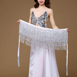 Maxbell Belly Dance Skirt Belt Sequined Tassel Costume for Performance Party Rave White