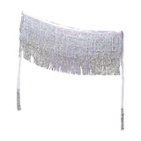 Maxbell Belly Dance Skirt Belt Sequined Tassel Costume for Performance Party Rave White