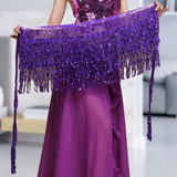 Maxbell Belly Dance Skirt Belt Sequined Tassel Costume for Performance Party Rave Purple