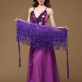 Maxbell Belly Dance Skirt Belt Sequined Tassel Costume for Performance Party Rave Purple