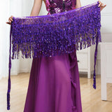 Maxbell Belly Dance Skirt Belt Sequined Tassel Costume for Performance Party Rave Purple