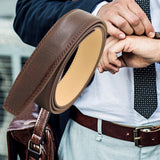 Maxbell PU Leather Men Belt Strap Waist Band for Clothing Automatic Buckle Pants Coffee