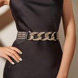 Maxbell Casual Women Waist Belt Studded Waistbelt Ladies Coat Cummerbunds Elastic Argent