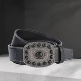 Maxbell Western Cowboy Belt PU Unisex Waist Strap Fashion for Work Gift Holidays Black