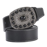 Maxbell Western Cowboy Belt PU Unisex Waist Strap Fashion for Work Gift Holidays Black