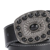 Maxbell Western Cowboy Belt PU Unisex Waist Strap Fashion for Work Gift Holidays Black