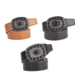Maxbell Western Cowboy Belt PU Unisex Waist Strap Fashion for Work Gift Holidays Black
