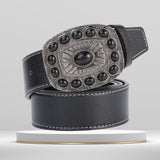 Maxbell Western Cowboy Belt PU Unisex Waist Strap Fashion for Work Gift Holidays Black