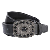 Maxbell Western Cowboy Belt PU Unisex Waist Strap Fashion for Work Gift Holidays Black