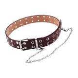 Maxbell Punk Belt Waist Strap Handmade with Chain Biker Fashion PU Leather Brown