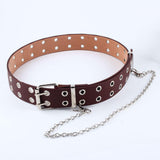 Maxbell Punk Belt Waist Strap Handmade with Chain Biker Fashion PU Leather Brown
