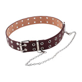 Maxbell Punk Belt Waist Strap Handmade with Chain Biker Fashion PU Leather Brown