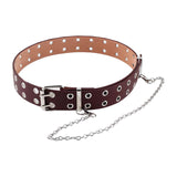 Maxbell Punk Belt Waist Strap Handmade with Chain Biker Fashion PU Leather Brown