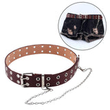 Maxbell Punk Belt Waist Strap Handmade with Chain Biker Fashion PU Leather Brown