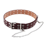Maxbell Punk Belt Waist Strap Handmade with Chain Biker Fashion PU Leather Brown