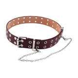 Maxbell Punk Belt Waist Strap Handmade with Chain Biker Fashion PU Leather Brown
