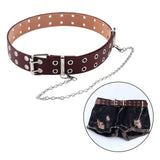 Maxbell Punk Belt Waist Strap Handmade with Chain Biker Fashion PU Leather Brown