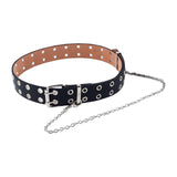 Maxbell Punk Belt Waist Strap Handmade with Chain Biker Fashion PU Leather Black