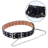 Maxbell Punk Belt Waist Strap Handmade with Chain Biker Fashion PU Leather Black