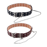 Maxbell Punk Belt Waist Strap Handmade with Chain Biker Fashion PU Leather Black
