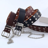 Maxbell Punk Belt Waist Strap Handmade with Chain Biker Fashion PU Leather Black