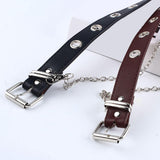Maxbell Punk Belt Waist Strap Handmade with Chain Biker Fashion PU Leather Black