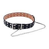 Maxbell Punk Belt Waist Strap Handmade with Chain Biker Fashion PU Leather Black
