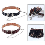 Maxbell Punk Belt Waist Strap Handmade with Chain Biker Fashion PU Leather Black