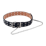 Maxbell Punk Belt Waist Strap Handmade with Chain Biker Fashion PU Leather Black