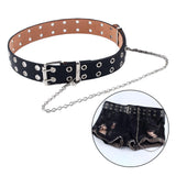 Maxbell Punk Belt Waist Strap Handmade with Chain Biker Fashion PU Leather Black