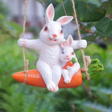 Maxbell Hanging Swing Animal Statue Garden Sculpture Decor Hand Painted Accessories Rabbit