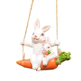 Maxbell Hanging Swing Animal Statue Garden Sculpture Decor Hand Painted Accessories Rabbit