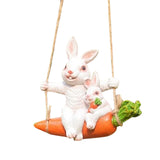 Maxbell Hanging Swing Animal Statue Garden Sculpture Decor Hand Painted Accessories Rabbit