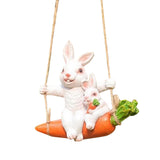 Maxbell Hanging Swing Animal Statue Garden Sculpture Decor Hand Painted Accessories Rabbit