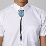 Maxbell Fashion Bolo Tie Necklace Pendant Adjustable Casual Jewelry PU Leather Rope Blue