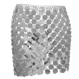 Maxbell Metal Sequin Skirt Hollow Out Bohemian Shiny for Dance Beach Argent