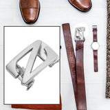 Maxbell Automatic Belt Buckle Men Apparel Accessories for PU Leather Waist Belts Argent