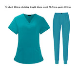 Maxbell Uniform Scrub Set Top and Pants V Neck Unisex Solid for Women Center Blue M