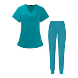 Maxbell Uniform Scrub Set Top and Pants V Neck Unisex Solid for Women Center Blue M