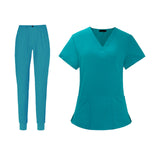 Maxbell Uniform Scrub Set Top and Pants V Neck Unisex Solid for Women Center Blue M