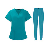 Maxbell Uniform Scrub Set Top and Pants V Neck Unisex Solid for Women Center Blue M