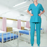 Maxbell Uniform Scrub Set Top and Pants V Neck Unisex Solid for Women Center Blue L
