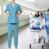 Maxbell Uniform Scrub Set Top and Pants V Neck Unisex Solid for Women Center Blue L