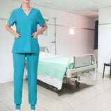 Maxbell Uniform Scrub Set Top and Pants V Neck Unisex Solid for Women Center Blue L