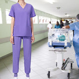 Maxbell Uniform Scrub Set Top and Pants V Neck Unisex Solid for Women Center Purple M